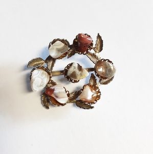 Vintage Brooch Real Polished Stones Goldtone Setting Boho  Cabincore Cottagecore